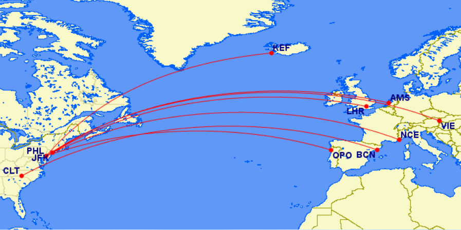 American Airlines new routes to Europe in summer 2027. 