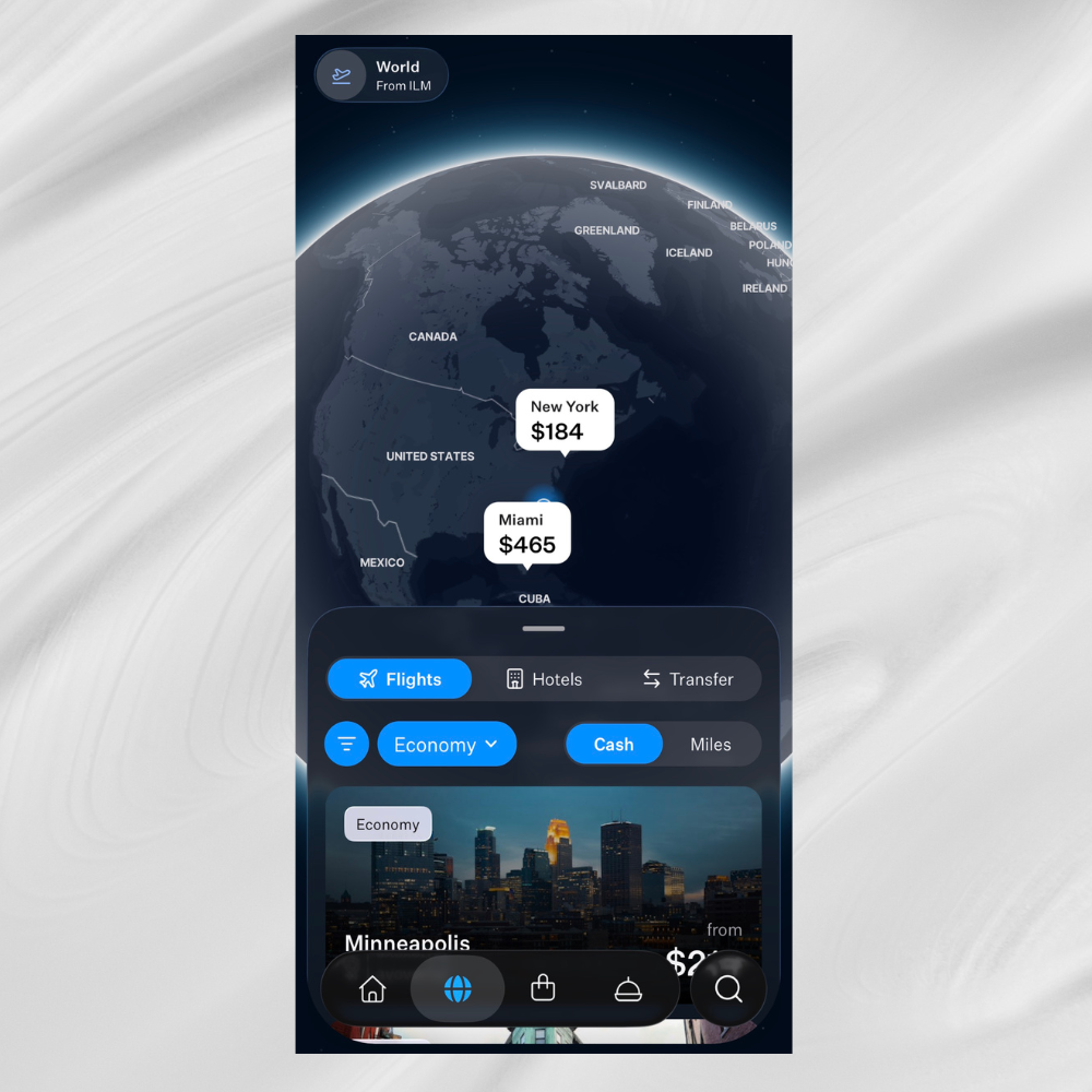 Rove app explore page showing flights from ILM