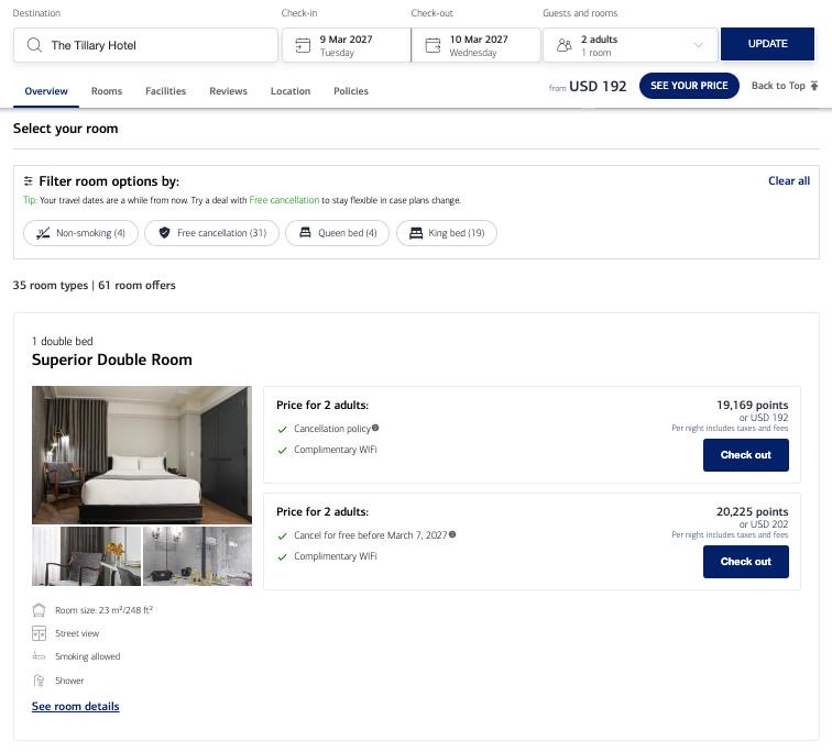 Using the Bank of America Travel Center to search for hotels and choosing the right rates