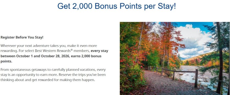 Best Western 2,000 Points Per Stay Up to 20k) 2026 Promotion