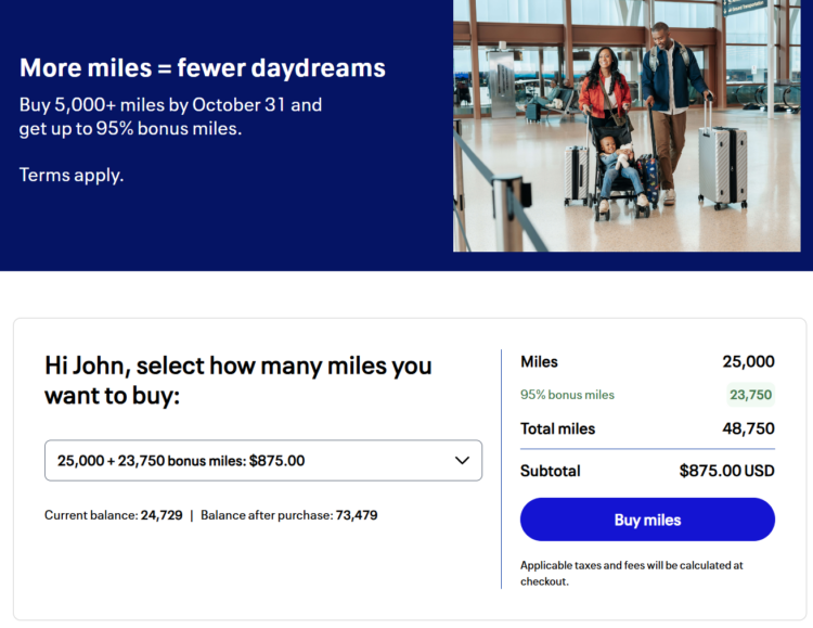 United buy miles banner 95% bonus