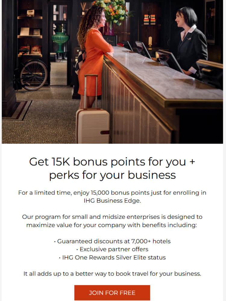 IHG Business Edge bonus points promotion email
