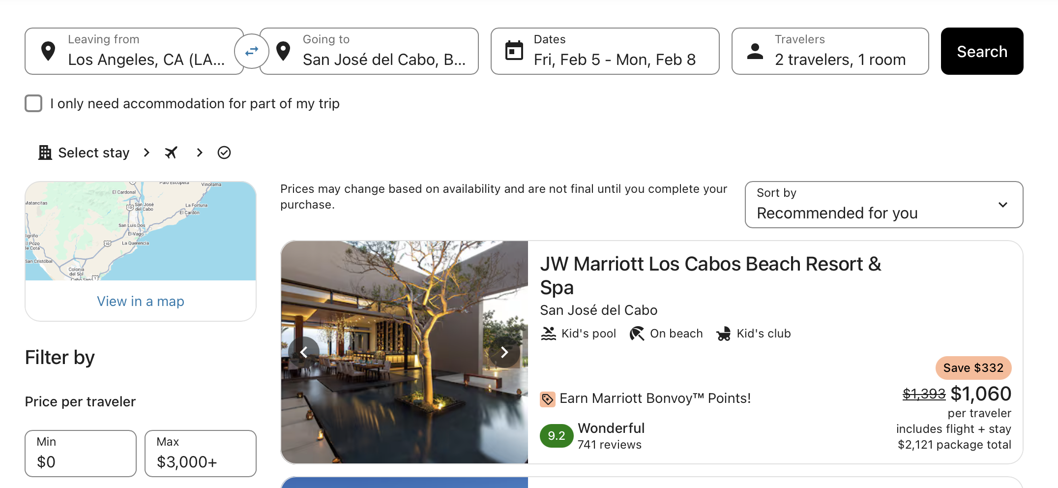 Results for hotels in Mexico through Vacations by Marriott