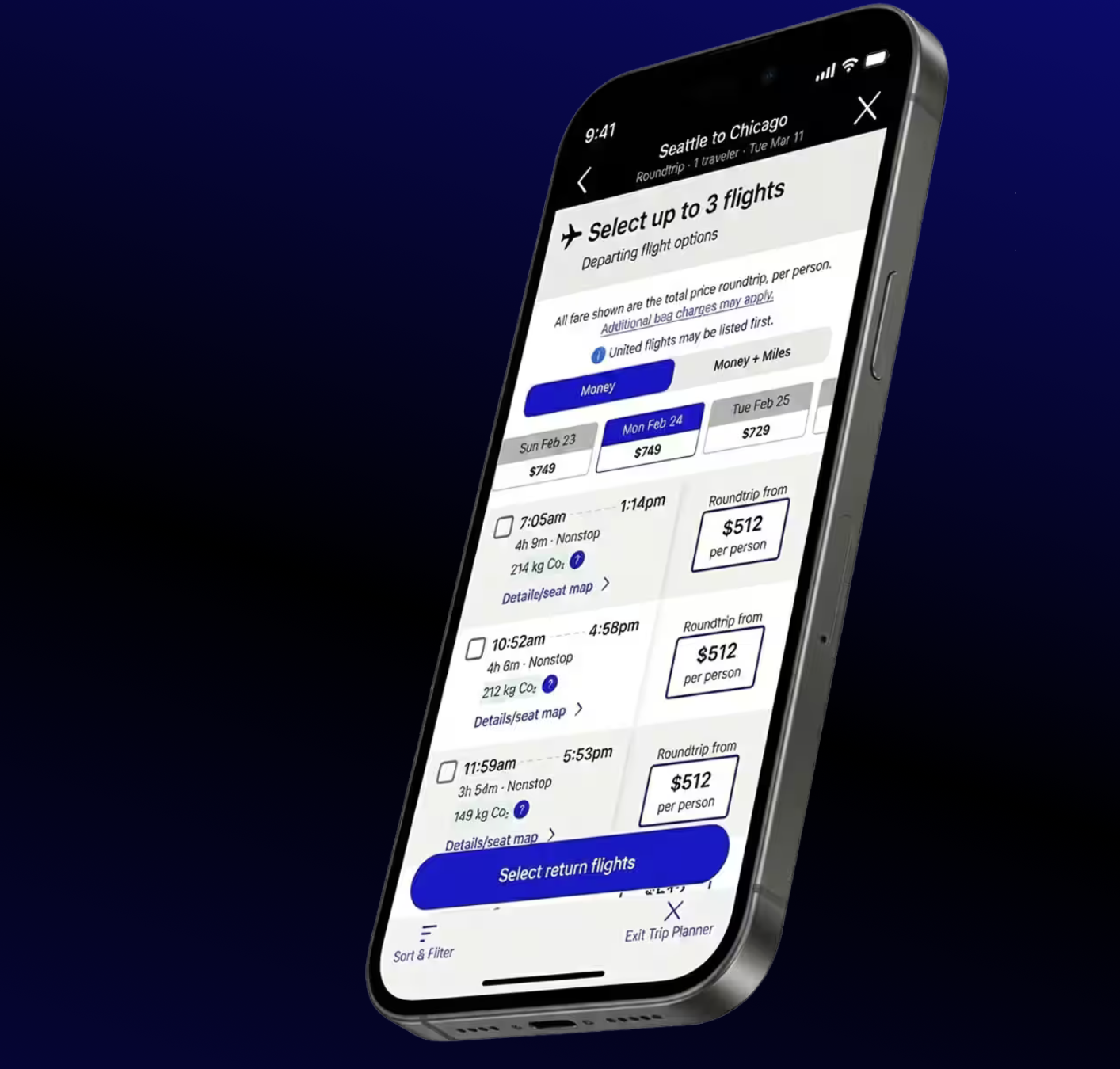 Cell phone with the United app open
