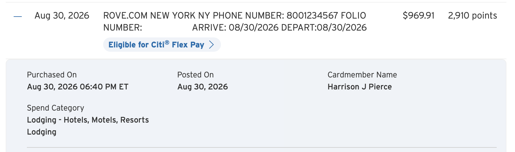 Rove transaction appearing in a Citi account