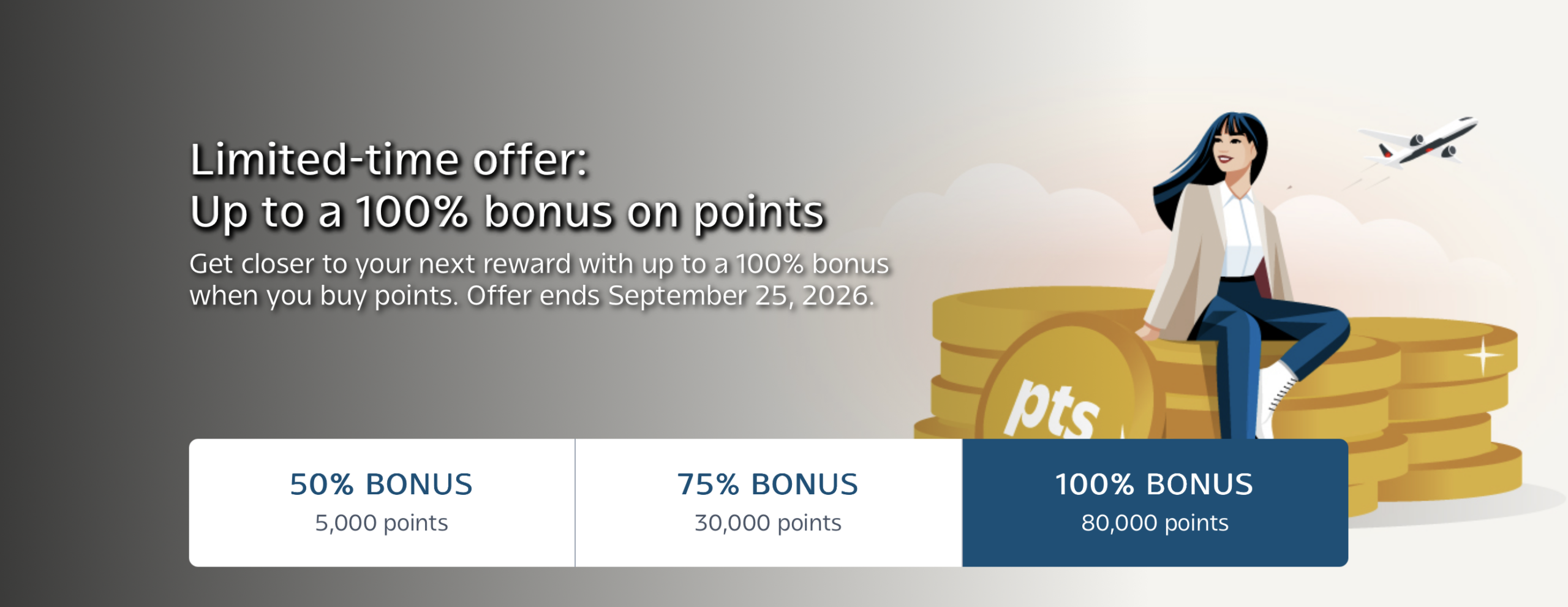 Banner image advertising buy Aeroplan points with 100% bonus