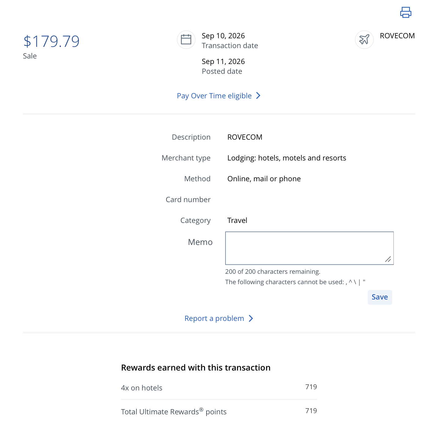 Rove transaction in the Chase portal