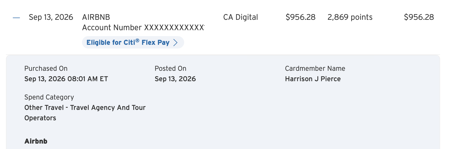Citi transaction for Airbnb purchase earning 3X points