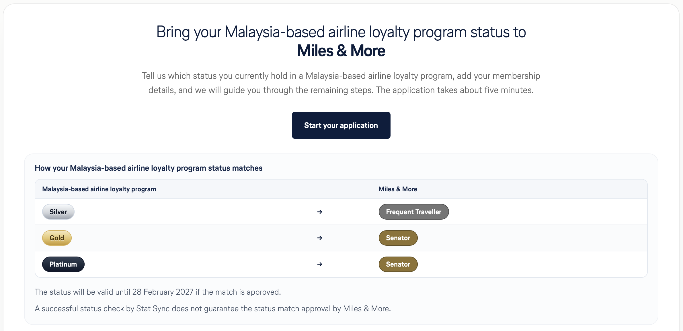 Malaysia Airlines status match Lufthansa details