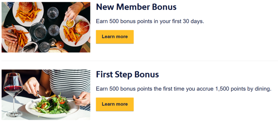 Southwest Dining page showing the options to earning points through the dining program