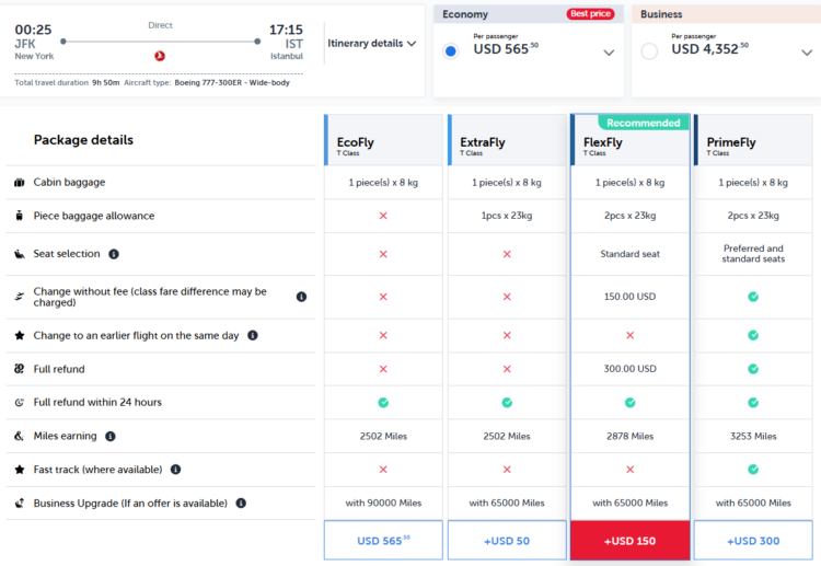 Turkish New York to Istanbul economy flight. 