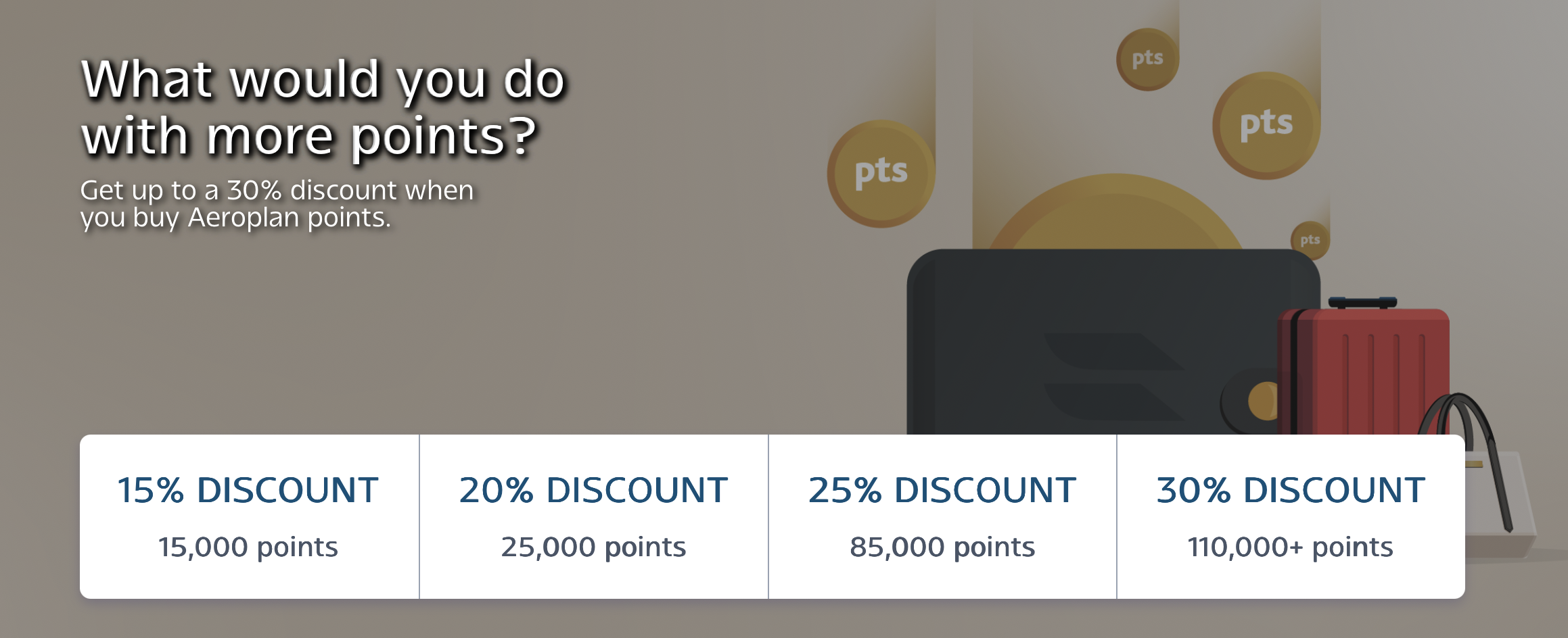 Buy Aeroplan points with up to a 30% discount promo banner