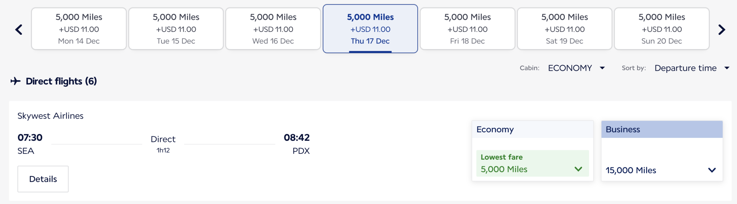 SEA to PDX flight result through Air France