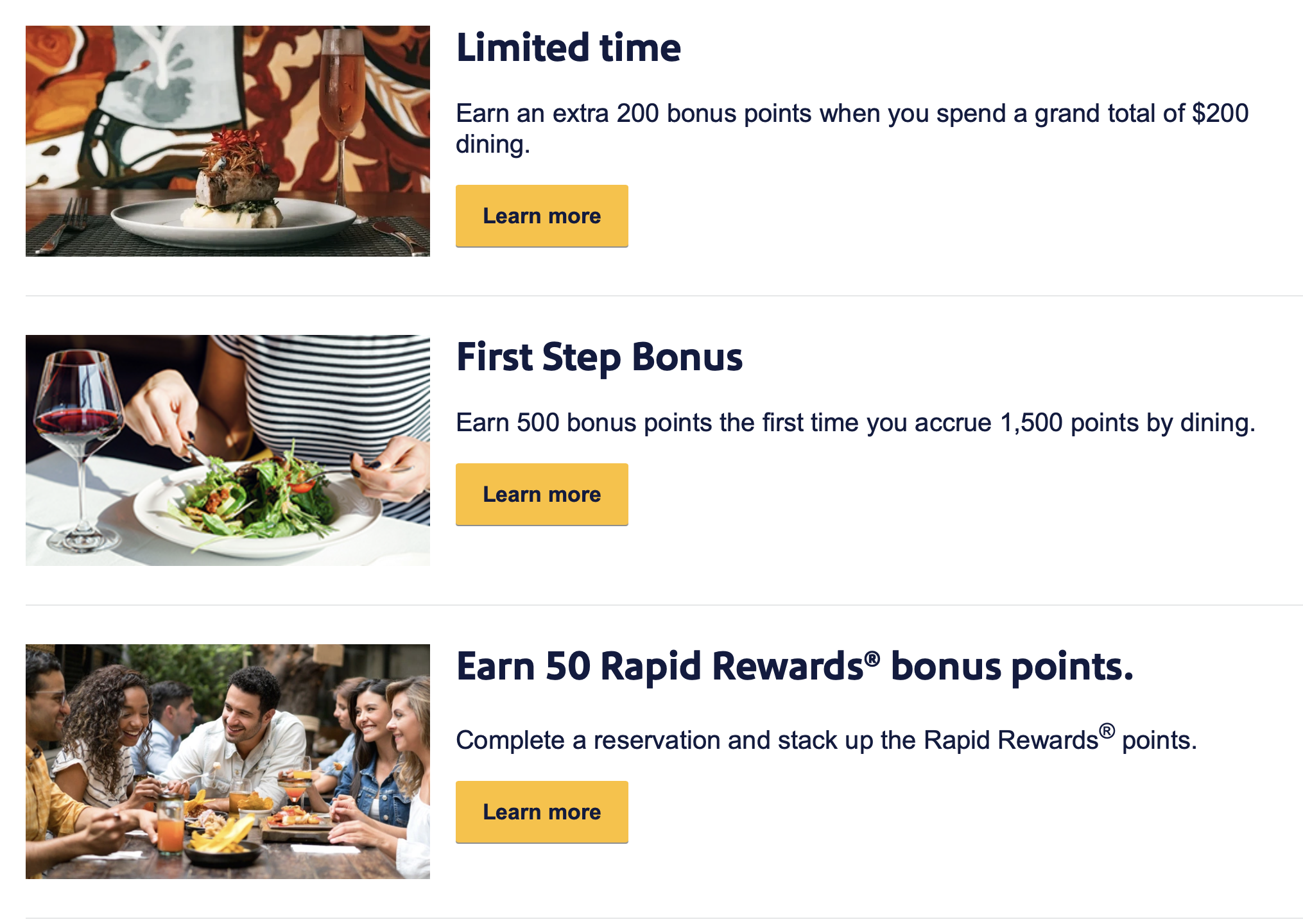 Southwest Dining promotions page
