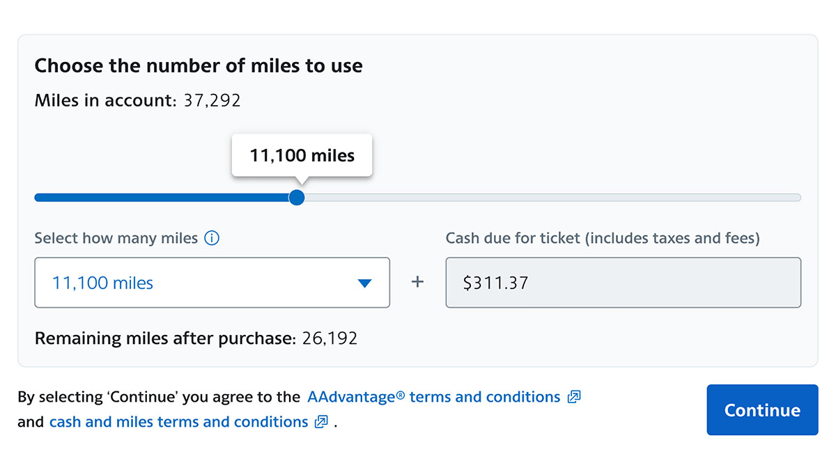 American Airlines new cash and miles booking method