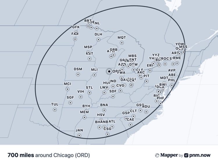 700 miles around ORD
