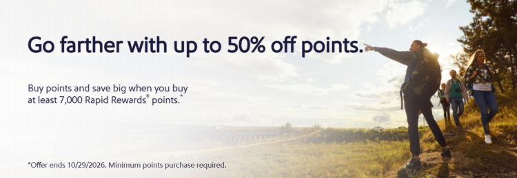 Southwest buy points up to 50% off promo banner