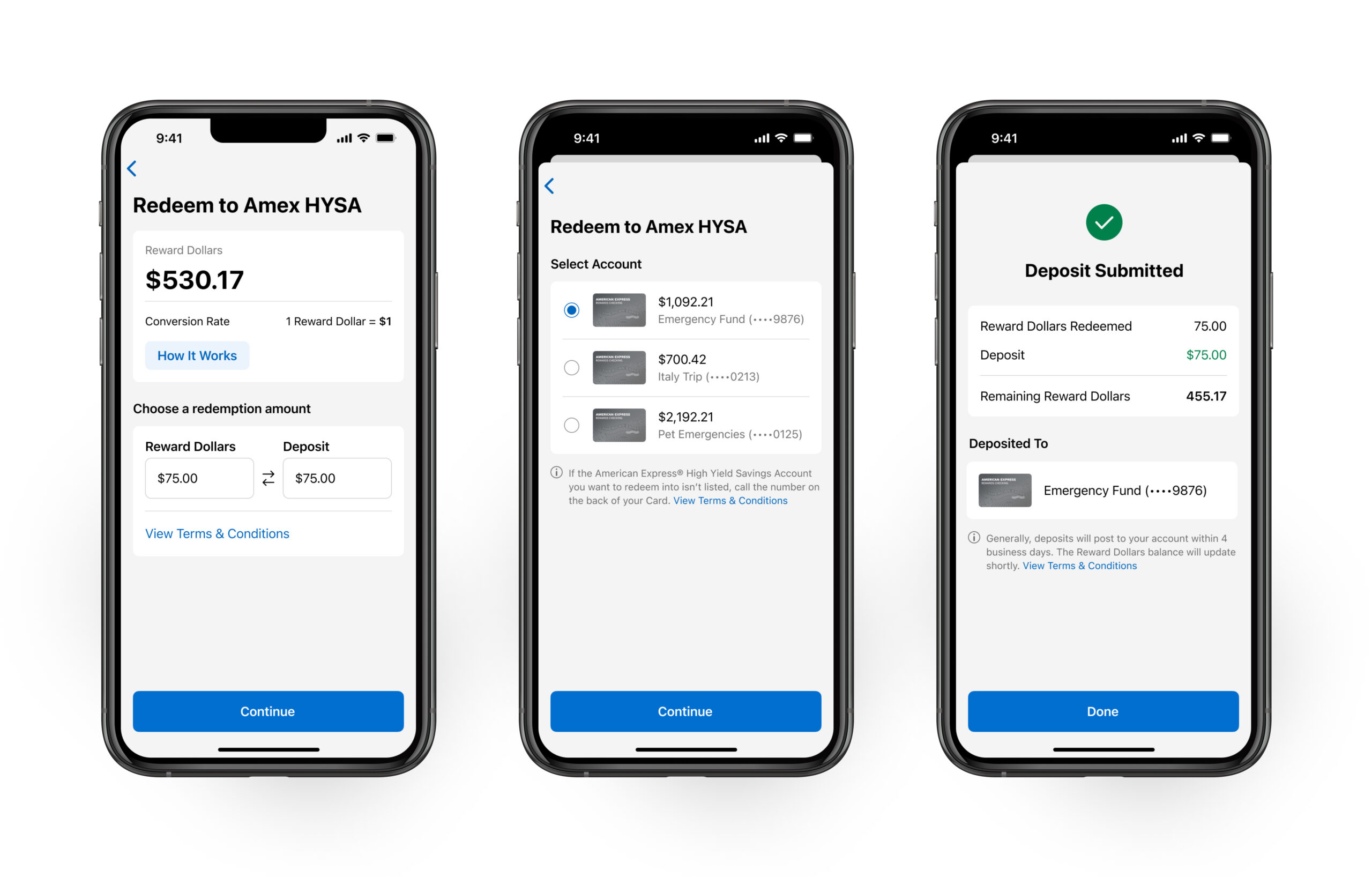 Example of redeeming cash back for Amex HYSA