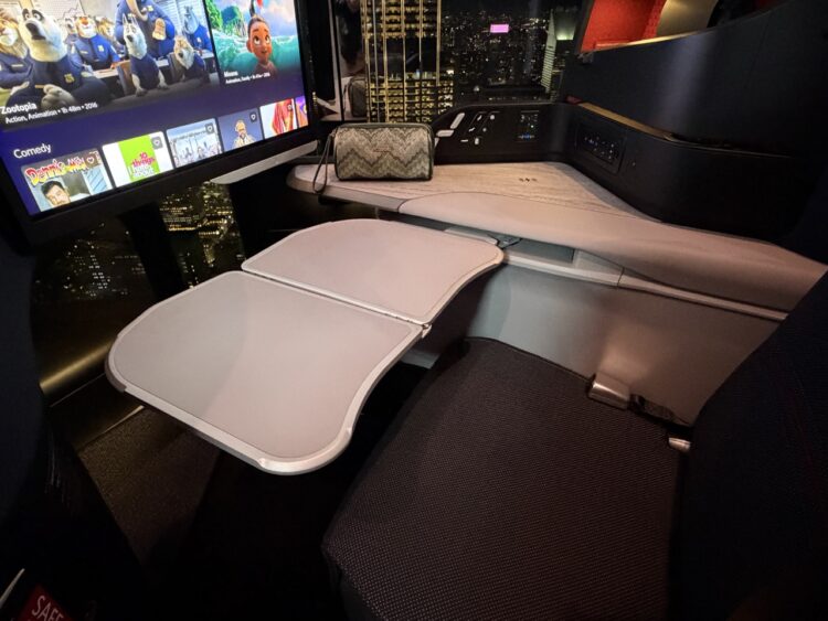 New Delta One Suites showing sturdy tray table