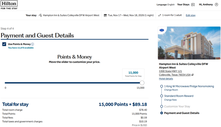 Hilton Points & Money is usually not an ideal redemption.