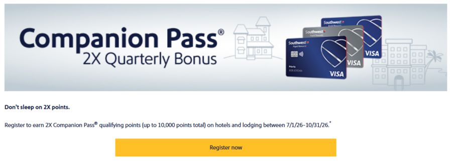 Q3 2026 Southwest double Companion Pass points promotion