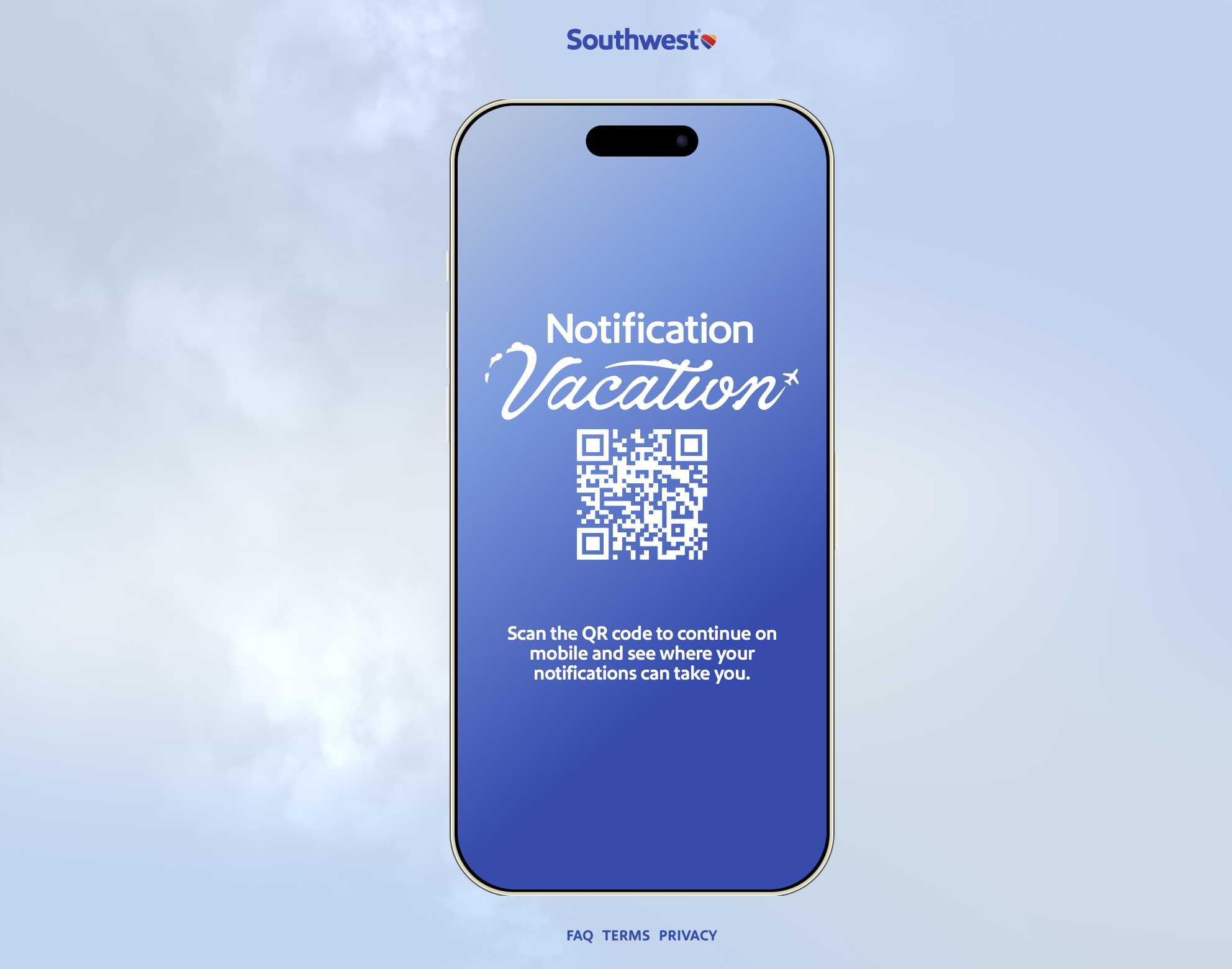 Southwest's Notification Vacation promo banner