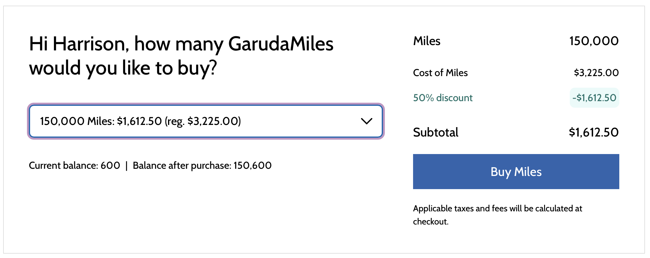 Buy GarduaMiles transaction page 