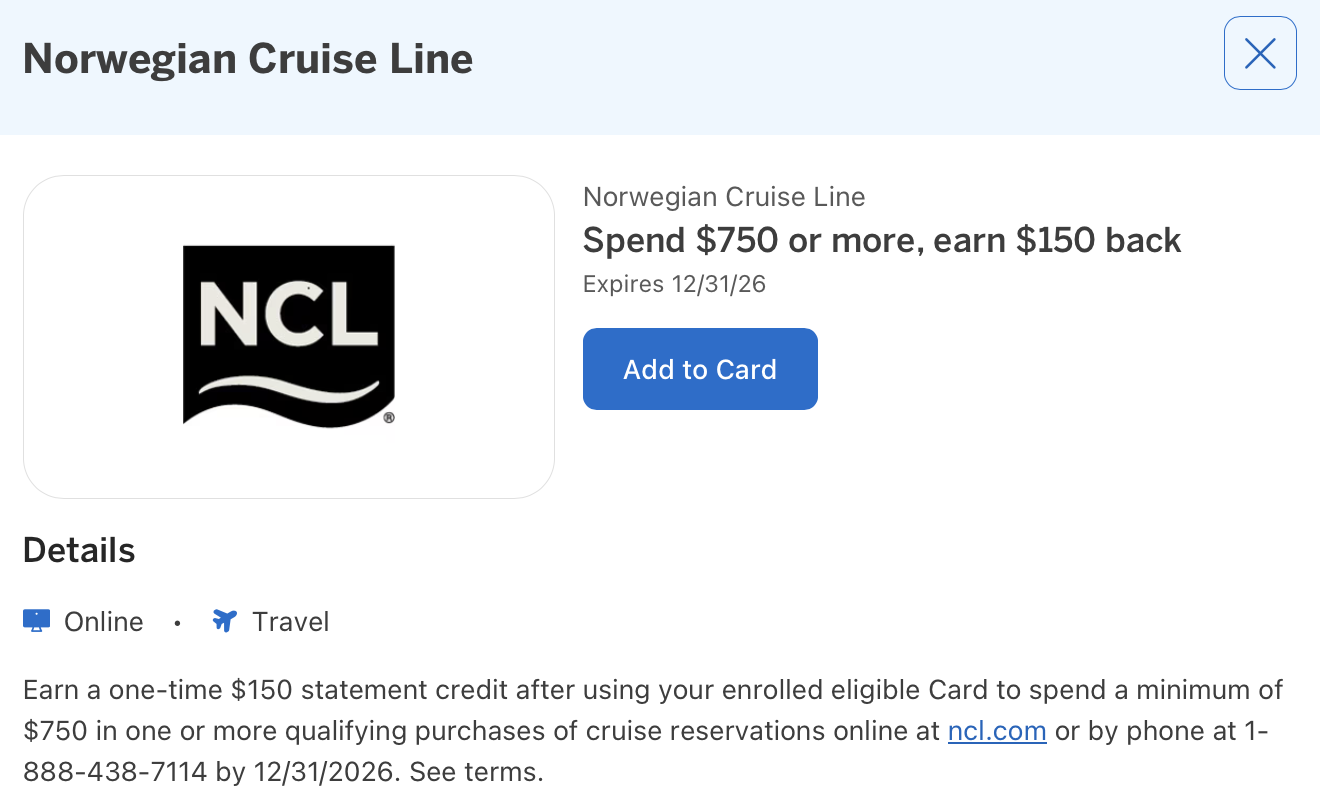 Amex Offer for Norwegian Cruise Line details