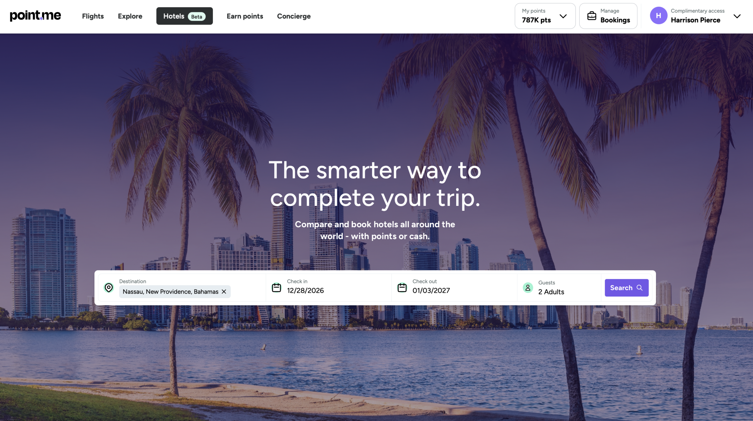 Point.me hotels home page