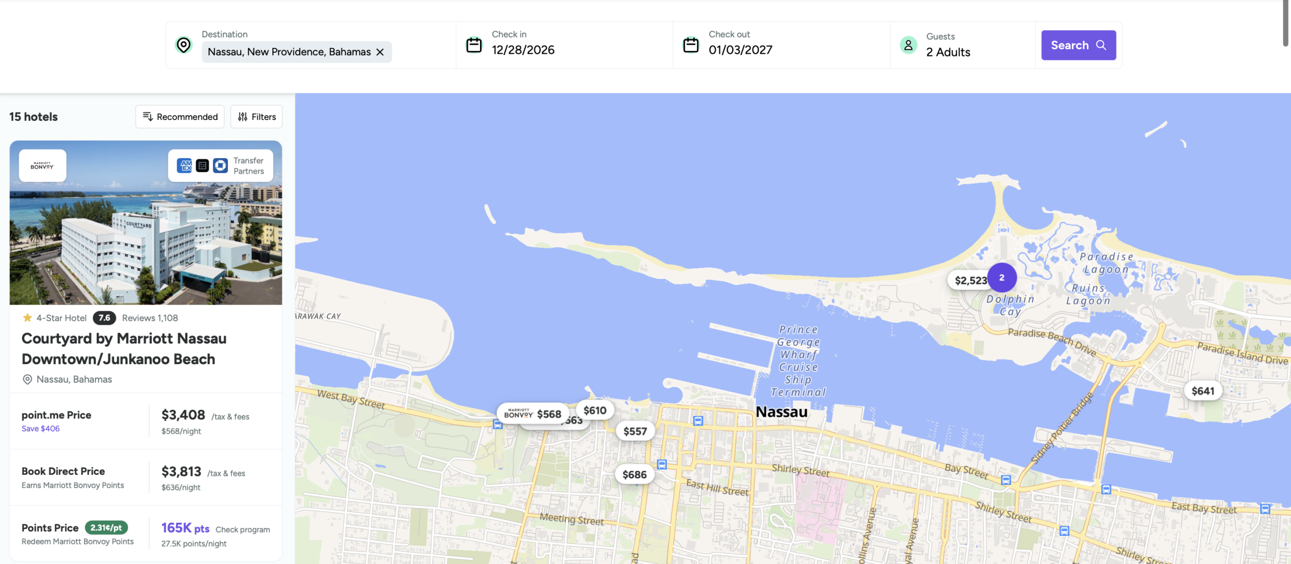 Point.me hotels map