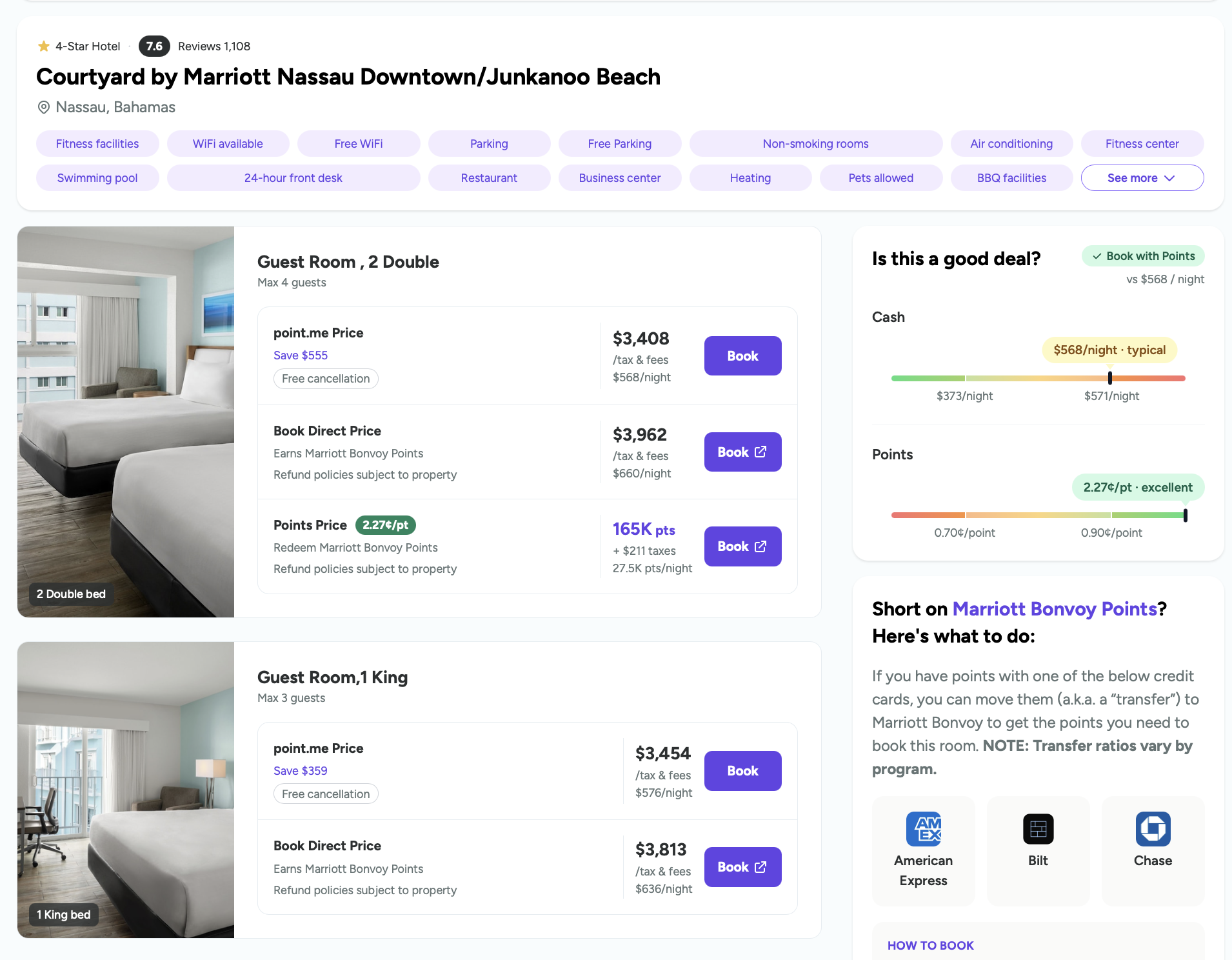 Point.me hotel page for Courtyard by Marriott Nassau Downtown