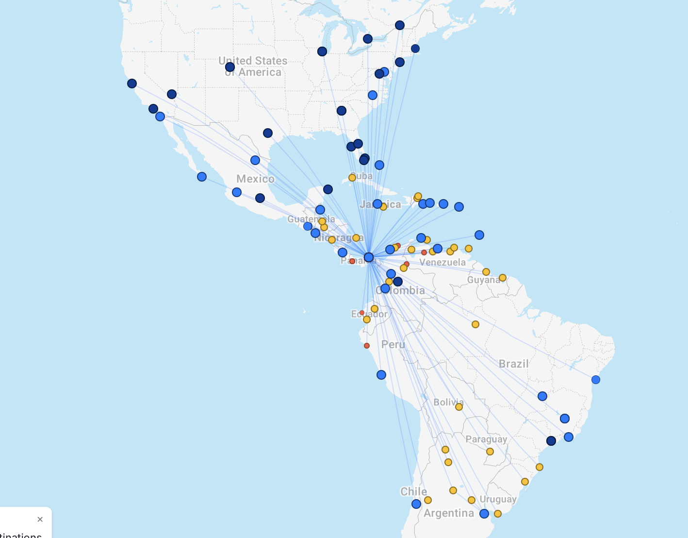Copa Airlines route map