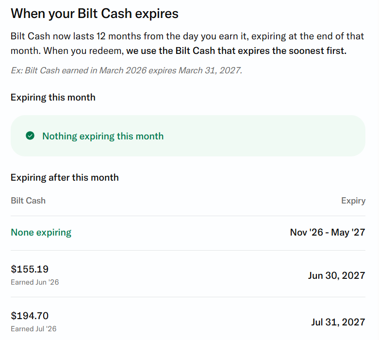 Bilt Cash new expiration details.