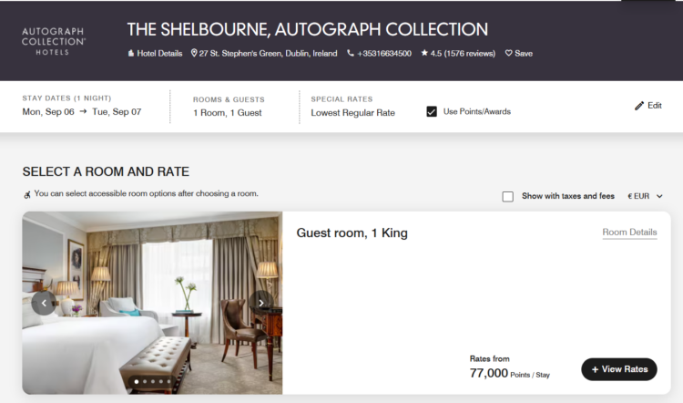 award pricing search results for The Shelbourne, Autograph Collection