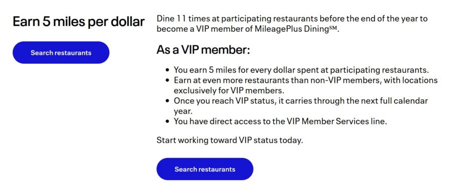 United MileagePlus Dining VIP Benefits