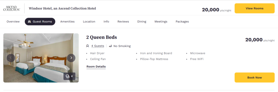 Award pricing for Windsor Hotel, an Ascend Collection Hotel